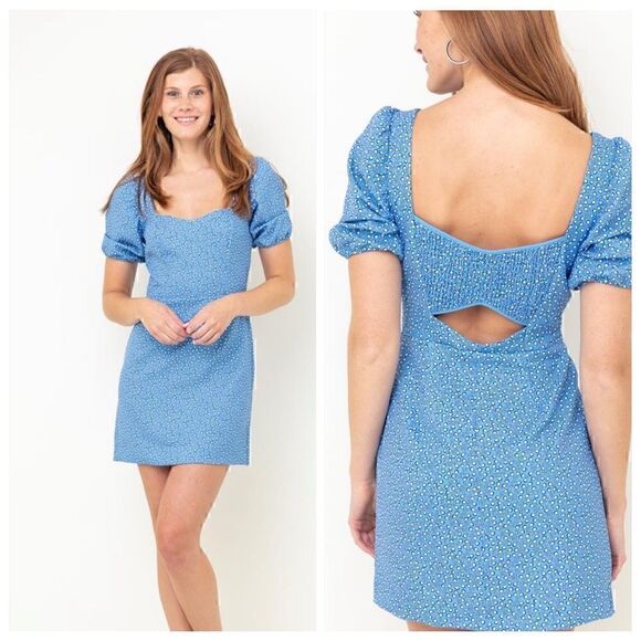 French Connection Dress Womens 12 Elao Whisper Cut Out smocked Back Chalk Blue - Picture 1 of 9